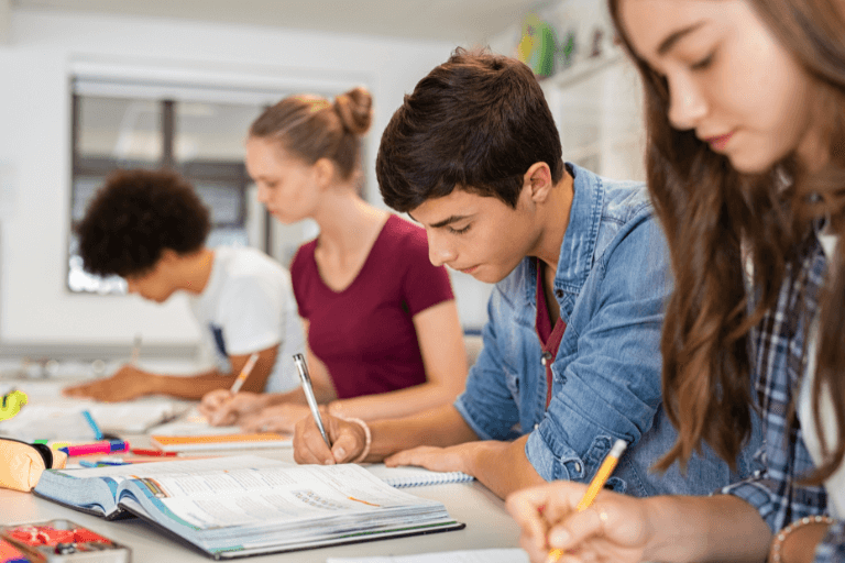 -Students focusing on school studyying-